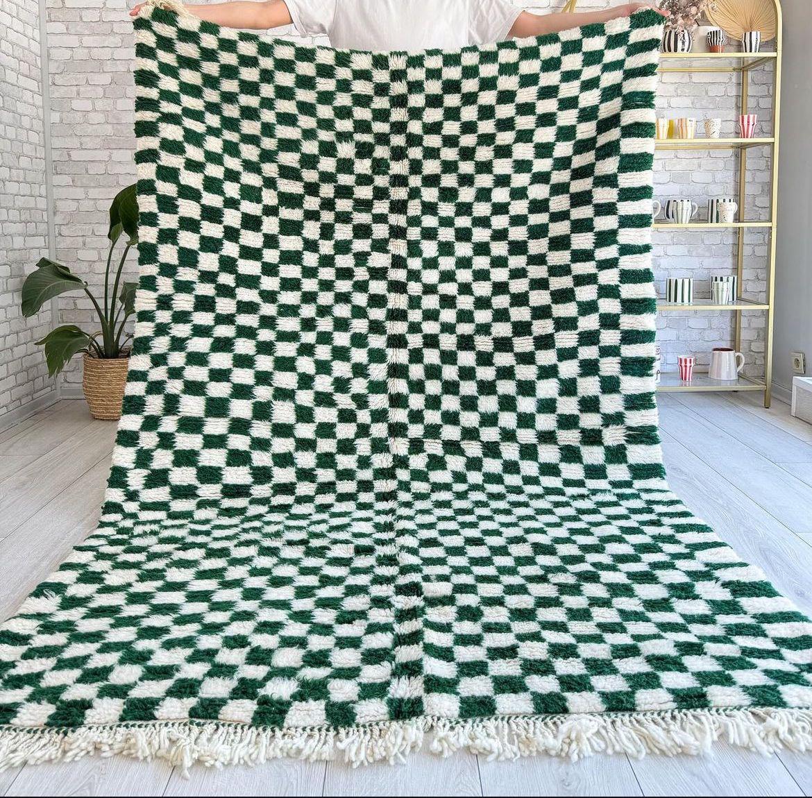 Tapis Berbère à carreaux verts - 2.25m/1.45m